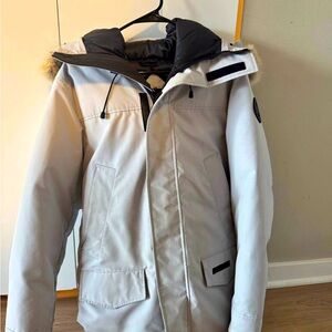 Canada Goose: 2023 LANGFORD PARKA BLACK LABEL HERITAGE, Silver, Medium